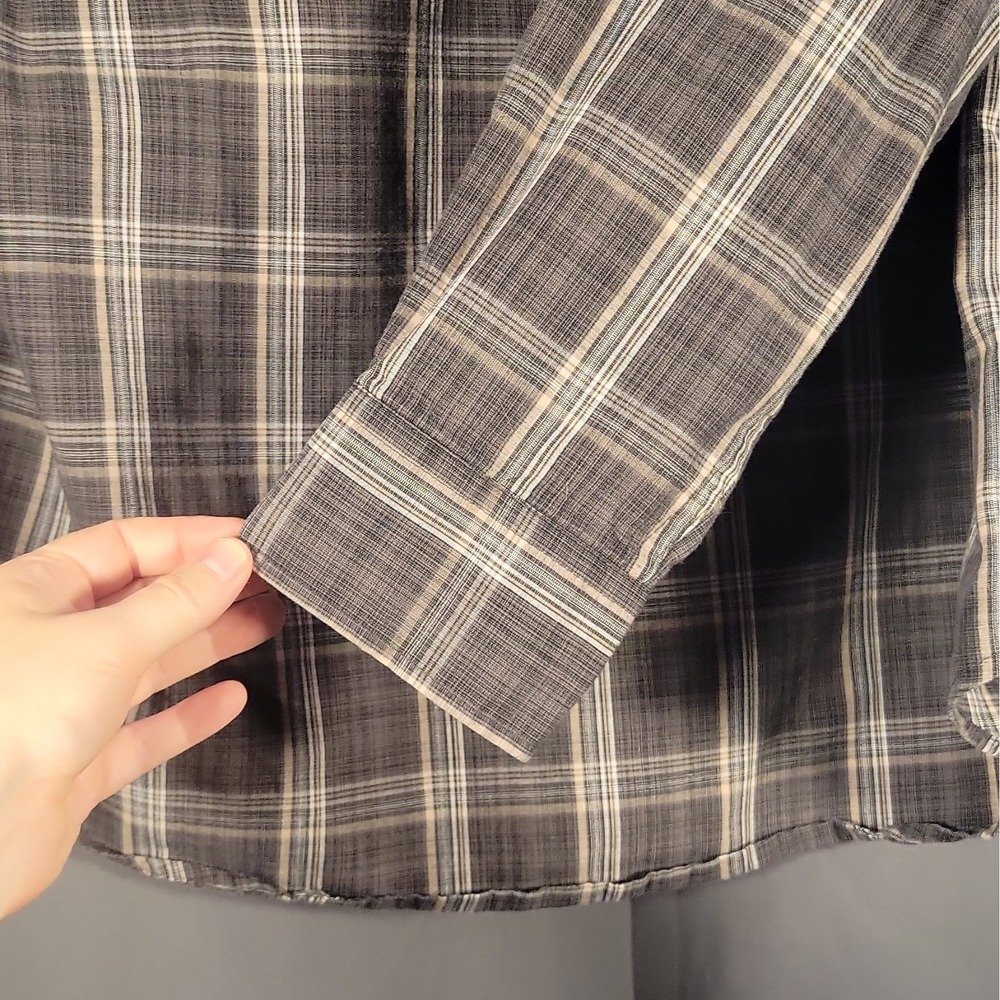 Haggar Men's Big & Tall LT Plaid Woven Cotton/Poly Button-Down Shirt Gray/White - Picture 13 of 14